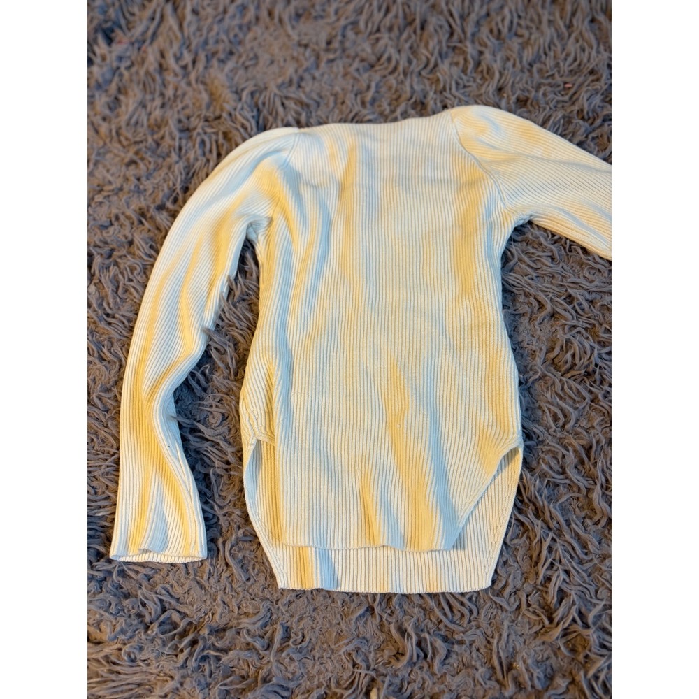 Cream Ribbed Knit Sweetheart Neckline Long Sleeve Sweater Top